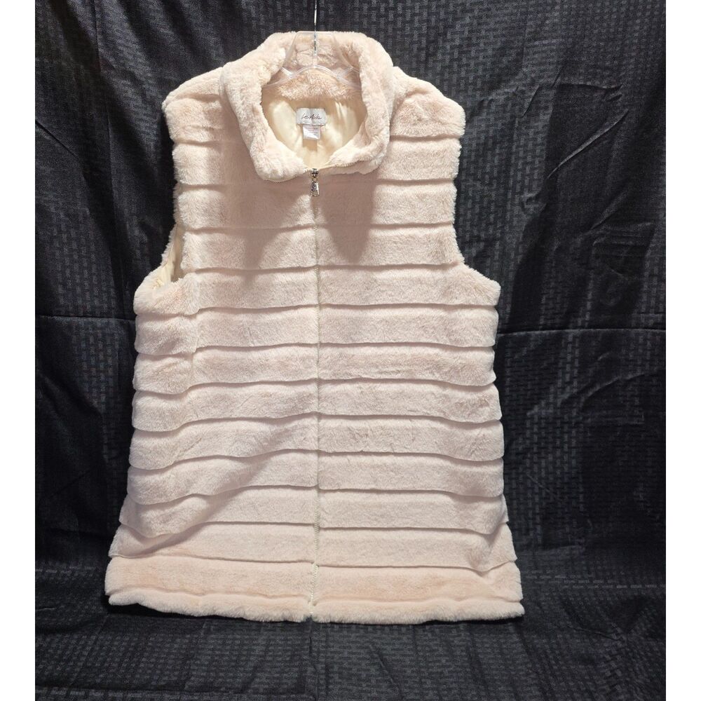 LeModa Cream Faux Fur Ribbed Full-Zip Vest, Women's Size XXL